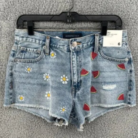 AERO Vintage High Rise Shorty 2.5" Non Stretch Denim Shorts Women's Sz 6 NWT - Picture 1 of 3